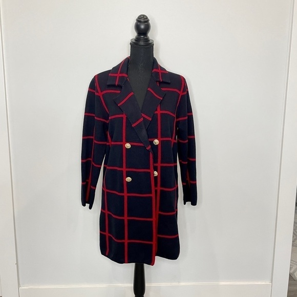 Anne Klein Midnight Fire Red and Blue Sweater Jacket - Picture 1 of 8